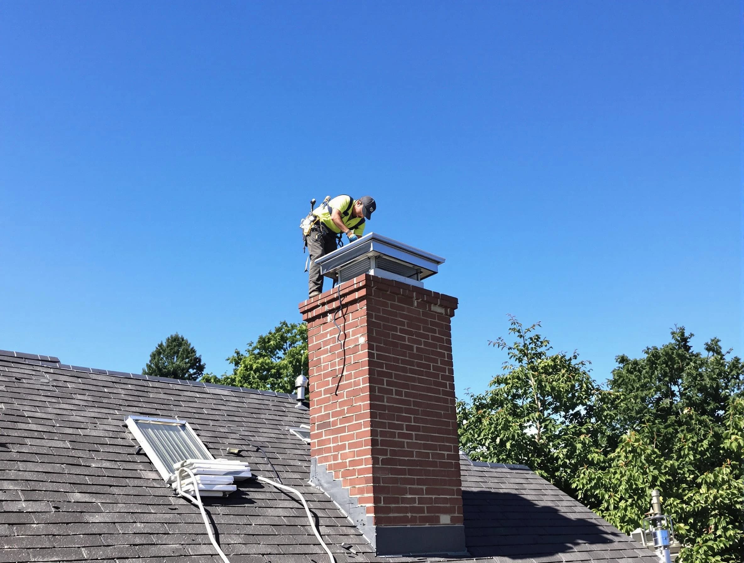 Aurora Chimney Sweep technician measuring a chimney cap in Aurora, CO