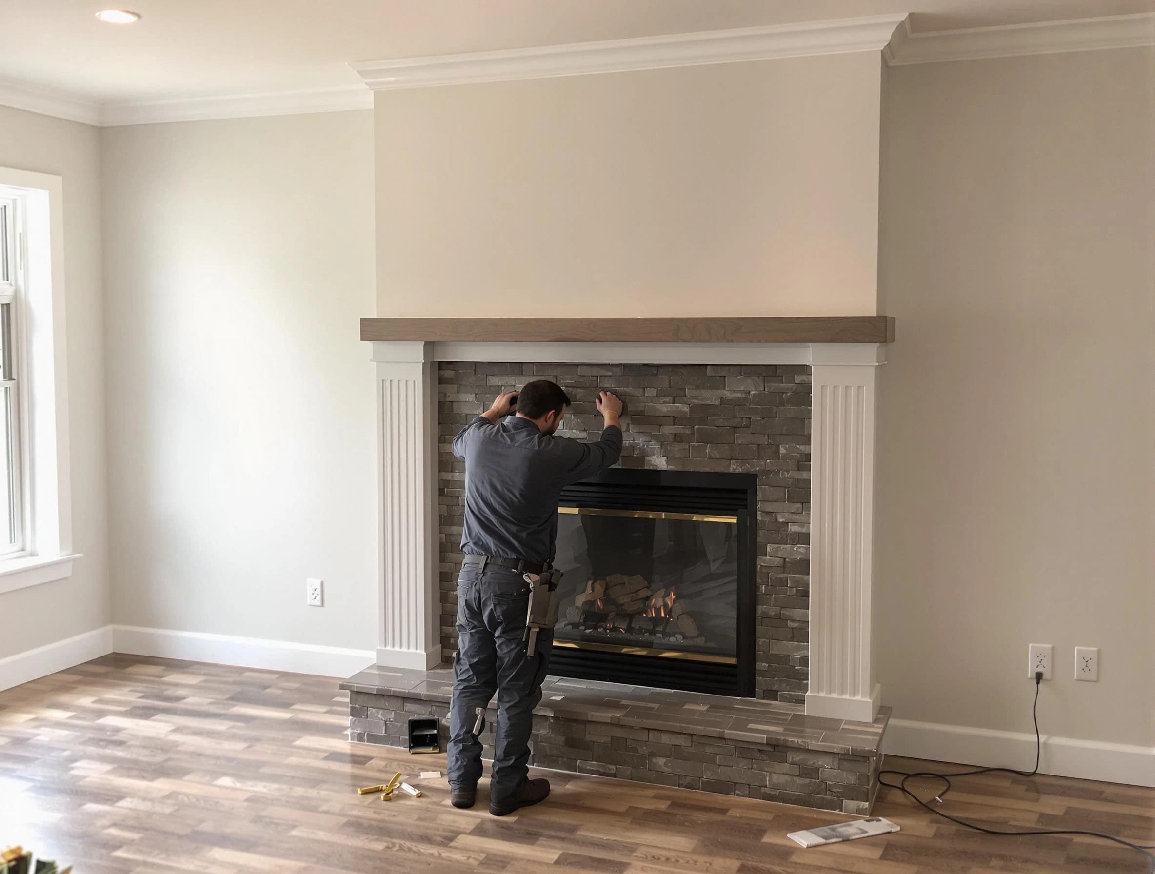 Aurora Chimney Sweep finishing a custom fireplace install in Aurora, CO