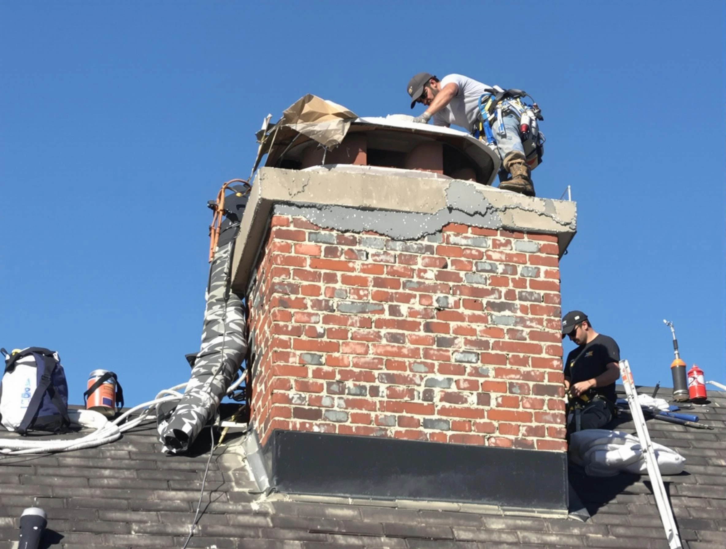 Aurora Chimney Sweep installing a custom chimney crown in Aurora, CO