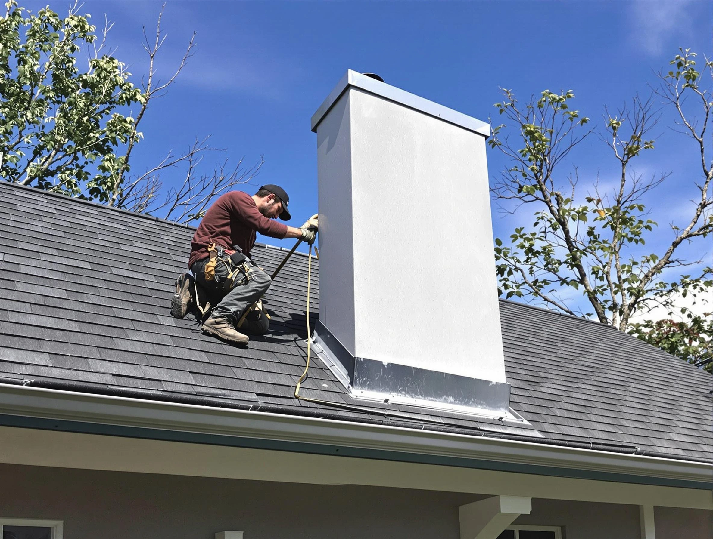 Aurora Chimney Sweep team member finishing chimney construction in Aurora, CO