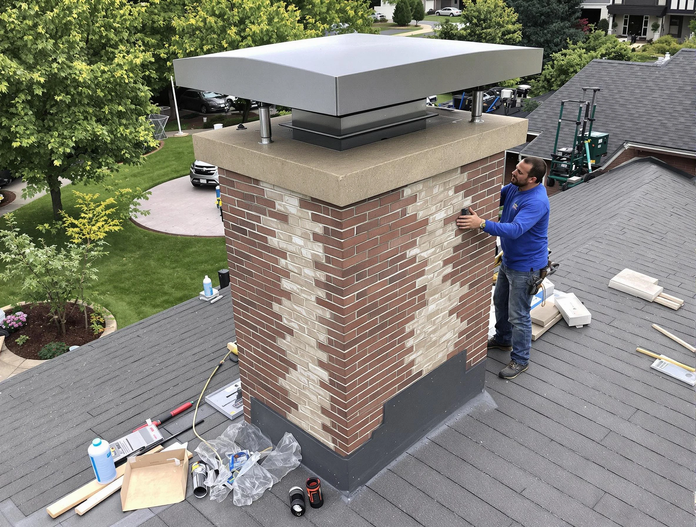 Aurora Chimney Sweep team working on a custom chimney remodel in Aurora, CO